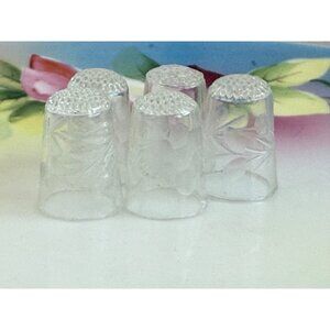 Vintage 40's lot Clear Etched Glass Thimbles Floral Leaves Berries